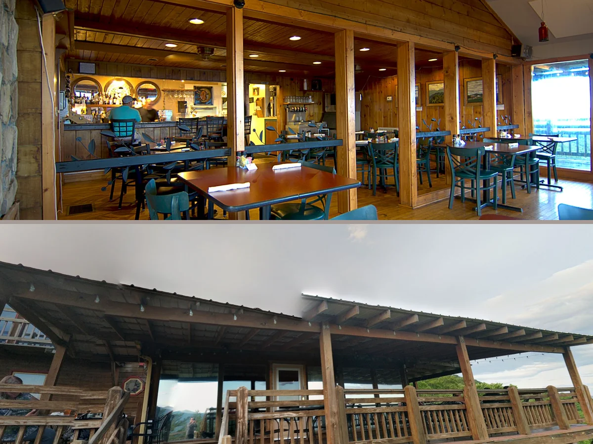 Cozy American restaurant interior with table service.